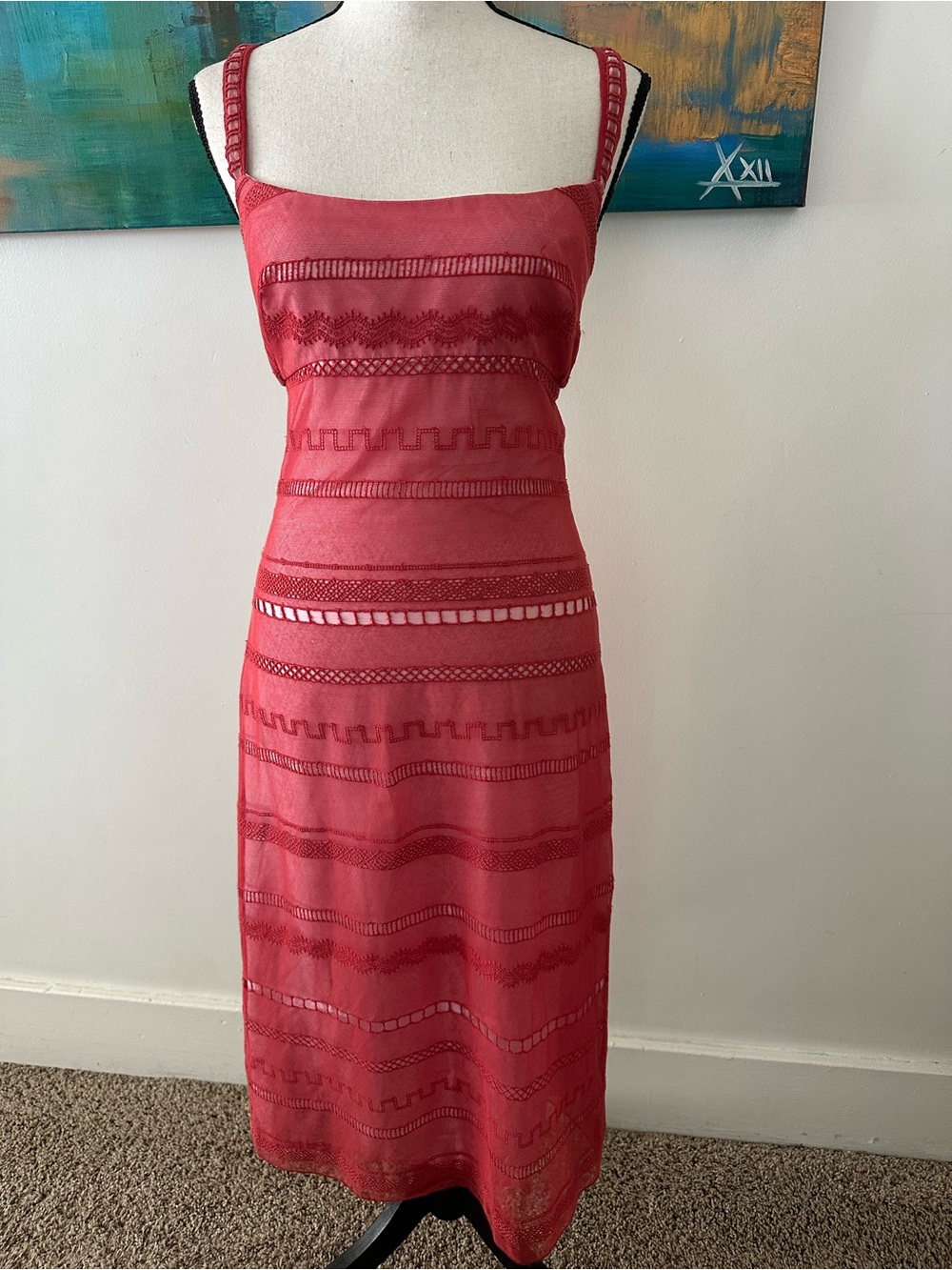 Vintage Boyd England For Bergdorf Goodman Red Cotton Mesh Lace Pink Silk Dress 2